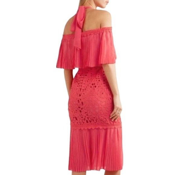 TEMPERLEY LONDON Pink Coral Berry Lace Cocktail Dress Ruffle - Sz 4 - Picture 2 of 6